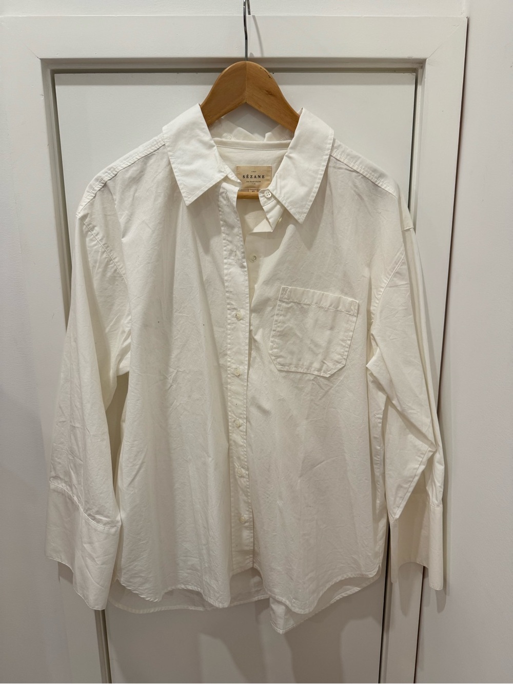 Sezane Bilma Relaxed White Button-Down Blouse